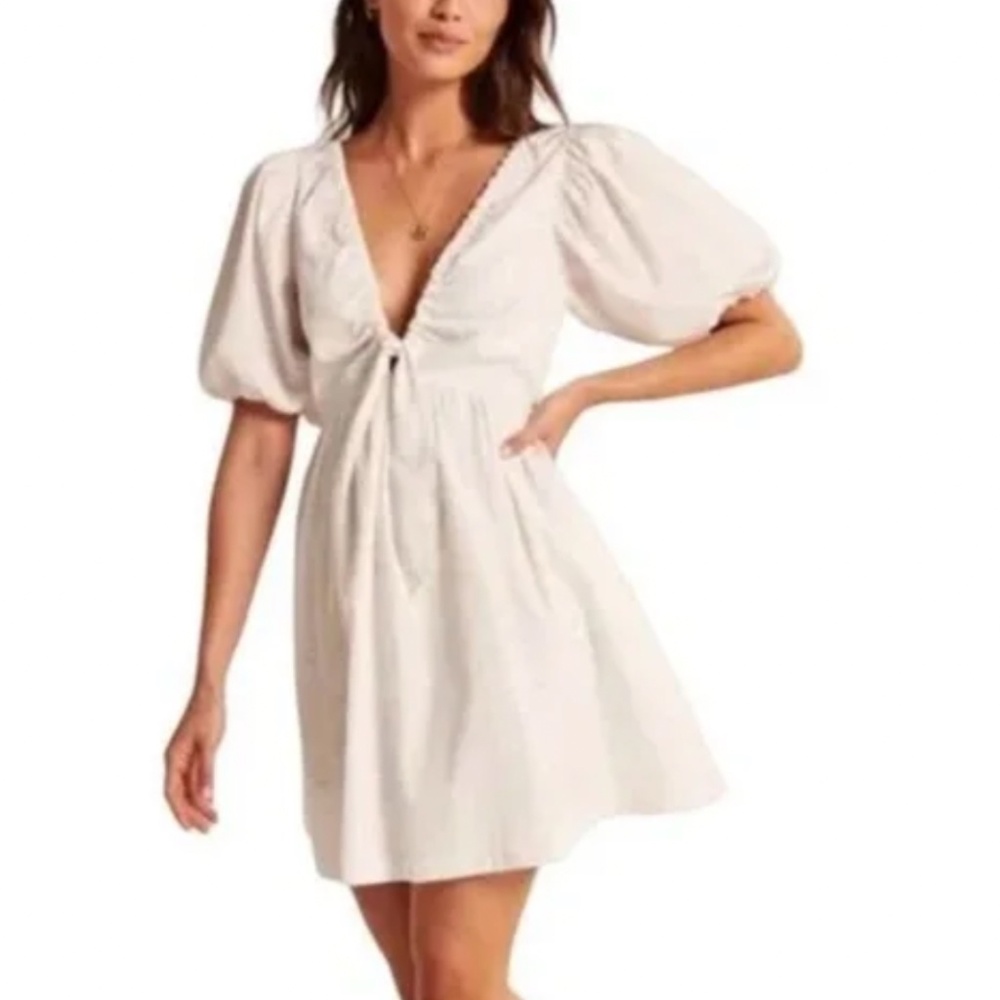 NWT Abercrombie & Fitch Cinch-Front Mini Dress Black/White - Picture 2 of 7